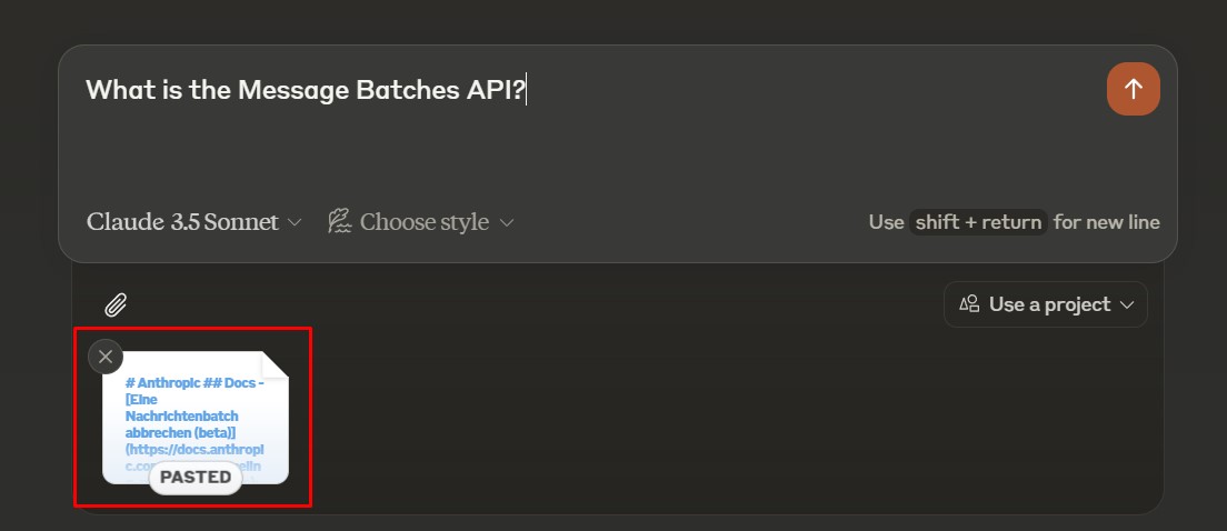 Example of using LLMs.txt with Claude